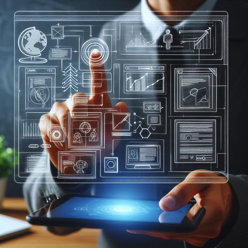 A visual representation of a user flow diagram or wireframes on a whiteboard or computer screen.